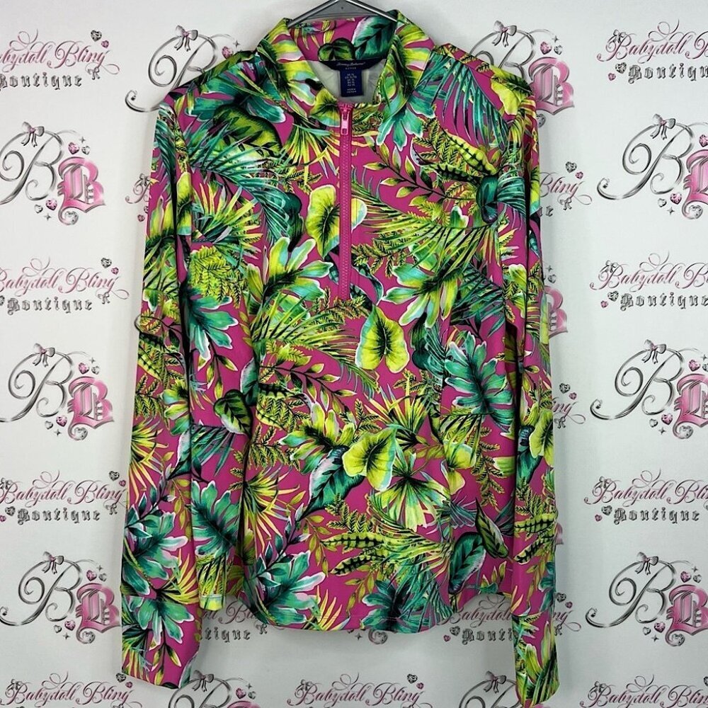 Tommy Bahama active half zip tropical ๐ด leaves Vibrant Leaf Print Shirt